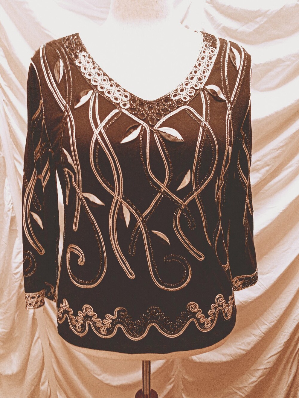 Lauren Michelle Black Tunic with Silver Embroidery